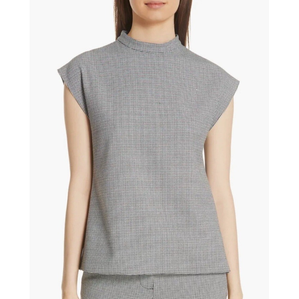 Tibi Hudson Mock-Neck Houndstooth Sleeveless Blouse Luxury Business‎ Size XS NWT